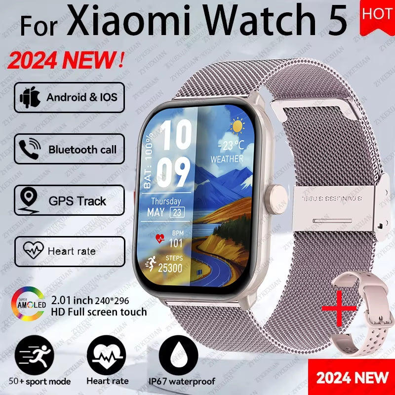 For Xiaomi Watch 5 Global Version Men Women HD AMOLED Display Heart Rate Bluetooth Call GPS Track Waterproof Sports Smart Watch